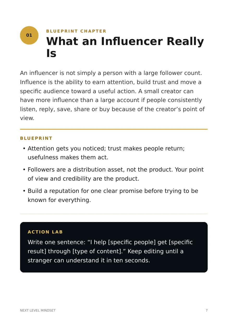 The Influencer Blueprint preview — English chapter glimpse